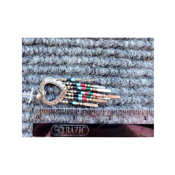 QT Quoc Turquoise Sterling Sliver Southwestern Heart Concho Drop Earrings - Picture 5 of 5